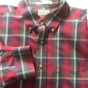L.L. Bean Plaid Tartan Shirt L Green Plaid Cotton Cashmere Blend Dad Gorpcore